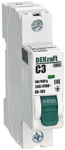 Выключатель автоматический DEKraft ВА-103 1п 3А C 6кА фото Выключатель автоматический DEKraft ВА-103 1п 3А C 6кА картинка